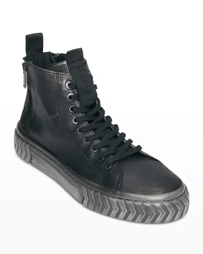 Karl Lagerfeld Men's Metallic Leather Double-zip High-top Sneakers In Black