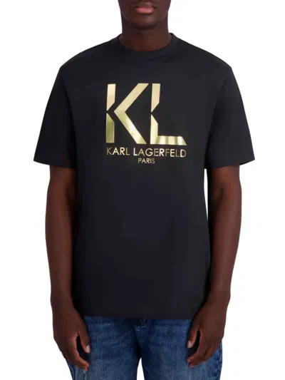 Karl Lagerfeld Men's Metallic Logo Cotton T-shirt In Black