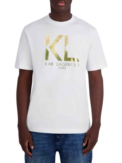 Karl Lagerfeld Men's Metallic Logo Cotton T-shirt In White