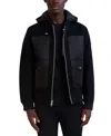 Karl Lagerfeld Men's Mixed-media Hooded Bomber Jacket In Black