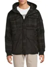 Karl Lagerfeld Men's Mixed Media Plaid Hooded Jacket In Black