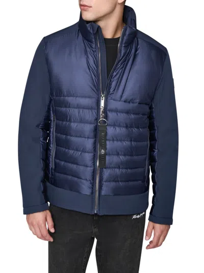 KARL LAGERFELD MEN'S MIXED MEDIA QUILTED REGULAR-FIT JACKET