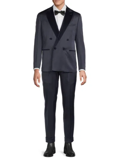 Karl Lagerfeld Men's Modern Fit Peak Lapel Tonal Tuxedo In Dark Navy