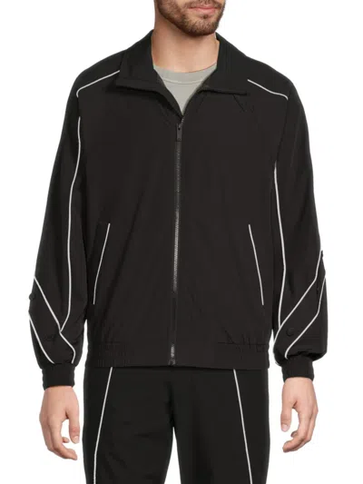 Karl Lagerfeld Men's Nylon Bomber Jacket With Contrast Piping In Black