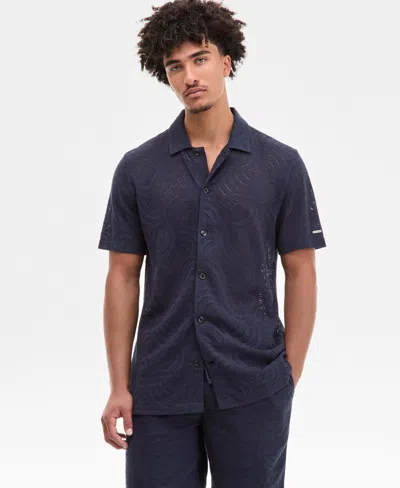 Karl Lagerfeld Men's Open-weave Jacquard Shirt In Blue