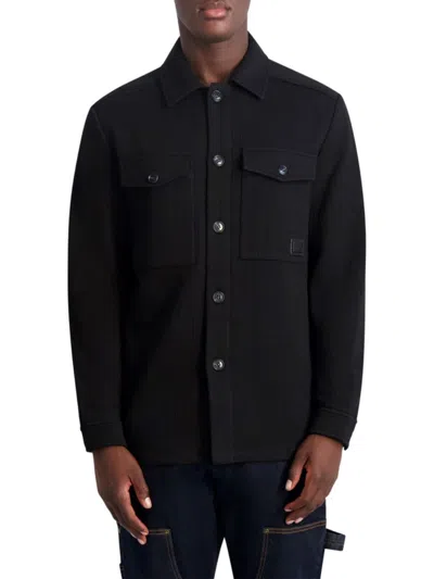 Karl Lagerfeld Men's Oversized Fit Textured Striped Shirt Jacket In Black