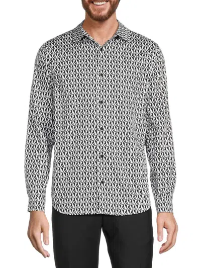 Karl Lagerfeld Men's Pattern Button Down Shirt In Black White
