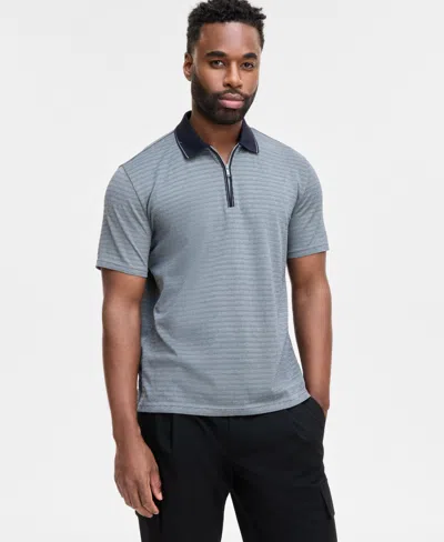 Karl Lagerfeld Men's Performance Stripe Zip Polo Shirt In Navy