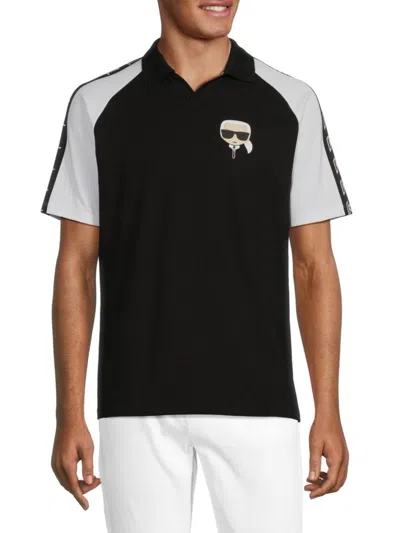Karl Lagerfeld Men's Colourblock Polo Shirt With Johnny Collar In Black