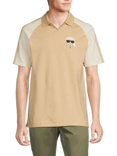 Karl Lagerfeld Men's Colorblock Polo Shirt With Johnny Collar In Tan