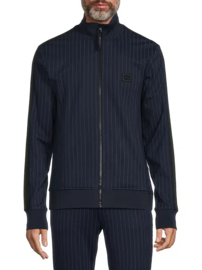 Karl Lagerfeld Men's Pinstriped Zip Jacket In Navy