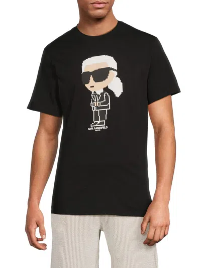 Karl Lagerfeld Men's Pixelated Karl Character Graphic Cotton T-shirt In Black