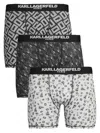 Karl Lagerfeld Men's 3-pack Print Logo Band Briefs In Black White