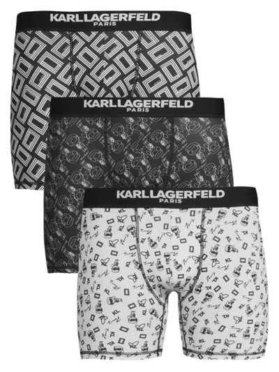 Karl Lagerfeld Men's 3-pack Print Logo Band Briefs In Black White