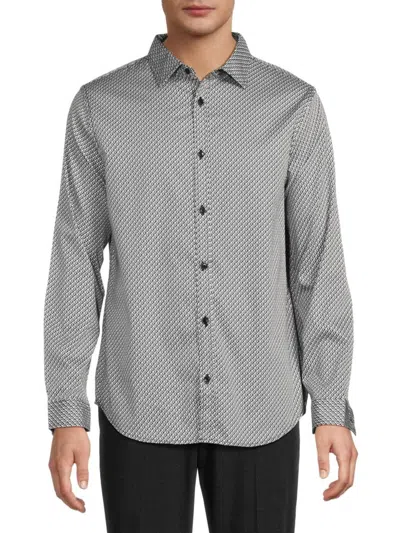 Karl Lagerfeld Men's Print Point Collar Shirt In Black White