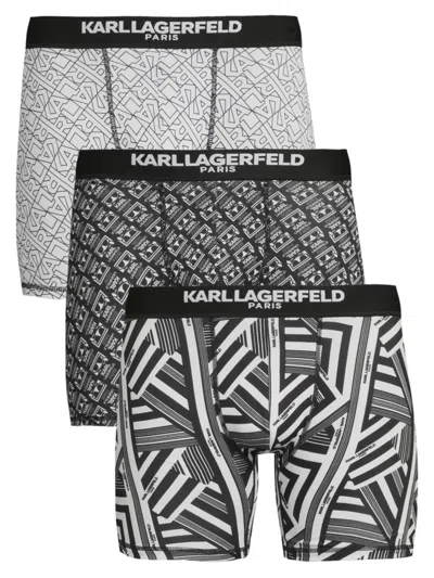 Karl Lagerfeld Men's 3-pack Printed Boxer Briefs In Black White