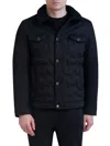 Karl Lagerfeld Men's Quilted Faux Fur Trim Trucker Jacket In Black