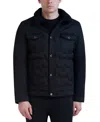 Karl Lagerfeld Men's Quilted Faux Fur Trim Trucker Jacket In Black