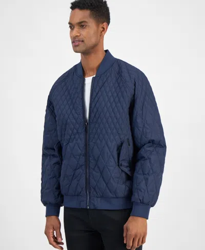 Karl Lagerfeld Men's Quilted Water-resistant Bomber Jacket In Navy