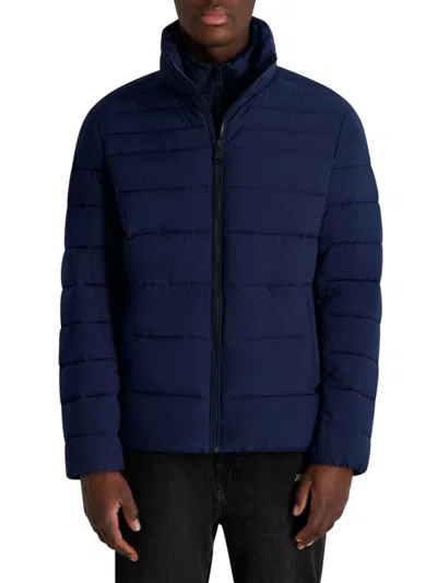 Karl Lagerfeld Paris Quilted Midweight Puffer Jacket In Blue