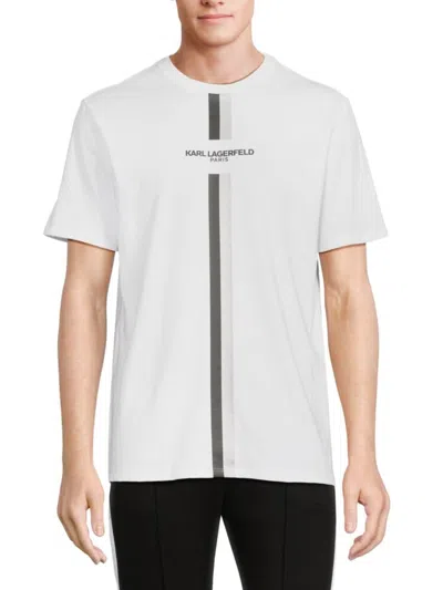 Karl Lagerfeld Men's Racing Stripe Logo Tee In White
