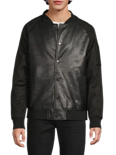Karl Lagerfeld Men's Raglan Sleeve Faux Leather Bomber Jacket In Black