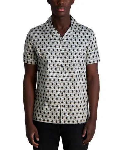 Karl Lagerfeld Men's Regular-fit Geometric Button-down Camp Shirt In White