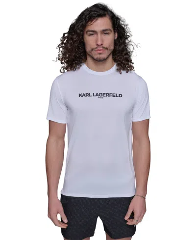 Karl Lagerfeld Men's Regular-fit Logo Graphic Rash Guard In White
