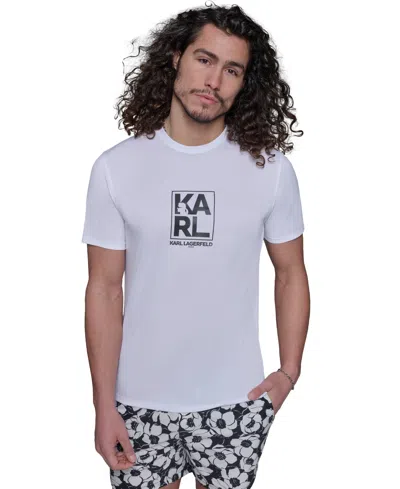 Karl Lagerfeld Men's Regular-fit Logo Graphic Rash Guard In White