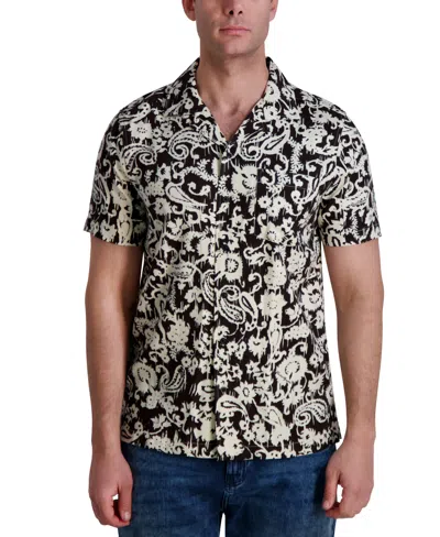 Karl Lagerfeld Men's Regular-fit Paisley Button-down Camp Shirt In Brown Tan