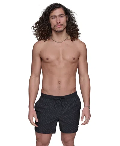 Karl Lagerfeld Men's Regular-fit Quick-dry 5" Swim Trunks With Boxer Brief Liner In Black Logo
