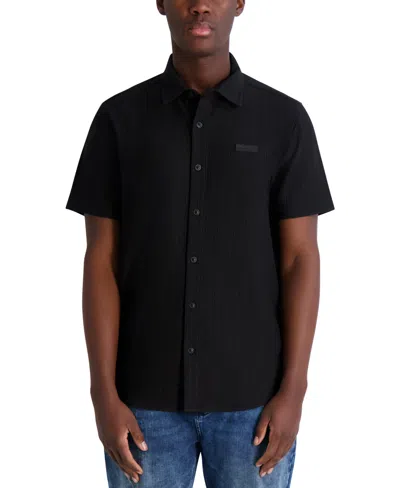 Karl Lagerfeld Men's Regular-fit Solid Textured Button-down Shirt In Black