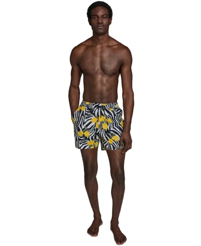 Karl Lagerfeld Men's Regular-fit Quick-dry 5" Swim Trunks With Boxer Brief Liner In Multi