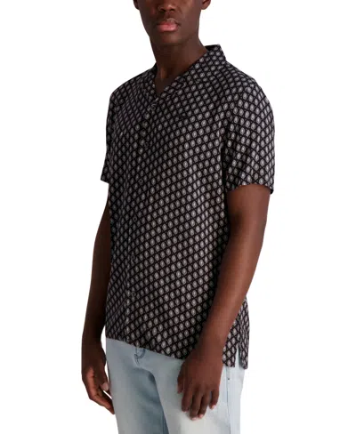 Karl Lagerfeld Men's Relaxed Fit Short Sleeve Medallion Print Button-front Camp Shirt In Brown