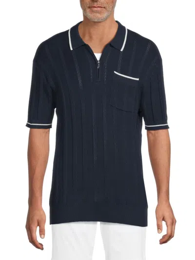 Karl Lagerfeld Men's Ribbed Cotton-blend Zip Polo Shirt In Blue