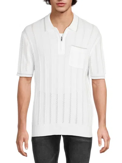Karl Lagerfeld Men's Ribbed Cotton-blend Zip Polo Shirt In White