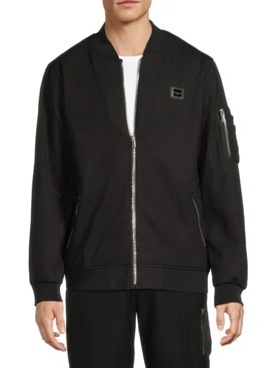 Karl Lagerfeld Men's Ripstop Baseball Collar Bomber Jacket In Black