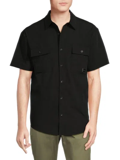 Karl Lagerfeld Men's Short Sleeve Cargo Pocket Shirt In Black