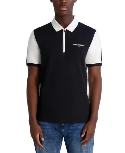 KARL LAGERFELD MEN'S SHORT SLEEVE COLOR BLOCKED QUARTER-ZIP POLO SHIRT