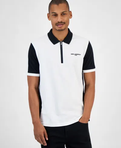 KARL LAGERFELD MEN'S SHORT SLEEVE COLOR BLOCKED QUARTER-ZIP POLO SHIRT
