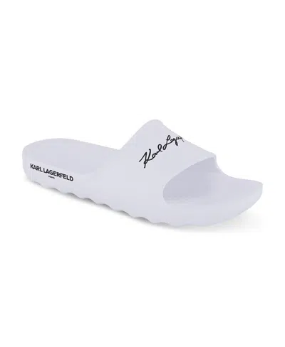 Karl Lagerfeld Men's Signature Logo Pool Slide In White