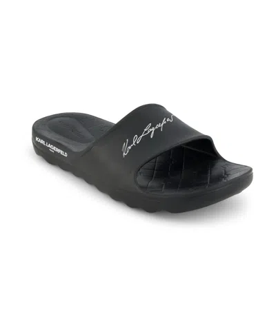 Karl Lagerfeld Men's Signature Logo Print Slides In Black