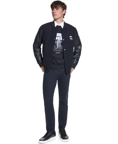Karl Lagerfeld Men's Signature Varsity Regular-fit Logo Jacket In Black