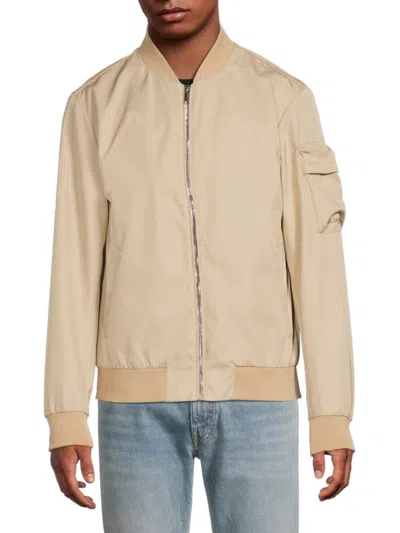Karl Lagerfeld Men's Sleeve Pocket Bomber Jacket In Beige