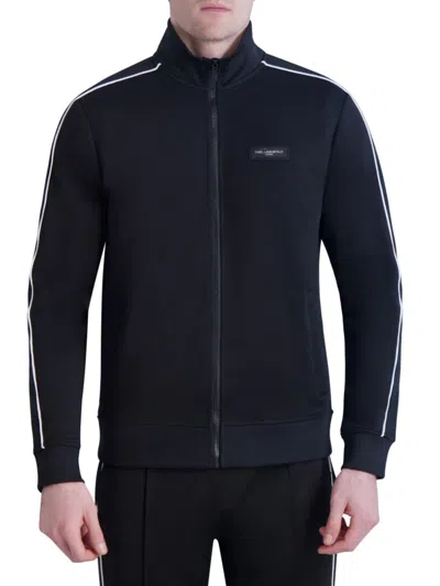 Karl Lagerfeld Men's Slim Fit Contrast Stripe Zip Up Jacket In Black