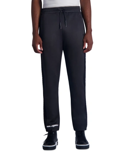 Karl Lagerfeld Men's Slim Fit Heavyweight Fleece Mesh Trim Scuba Pants, Created For Macy's In Black