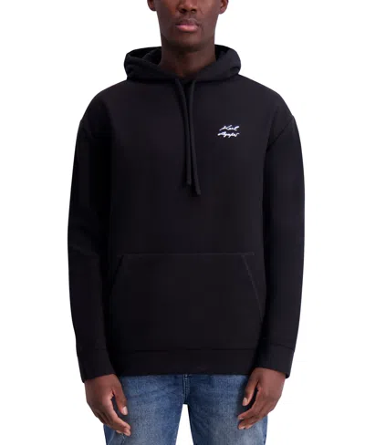 Karl Lagerfeld Men's Slim Fit Heavyweight Fleece Signature Logo Hoodie In Navy