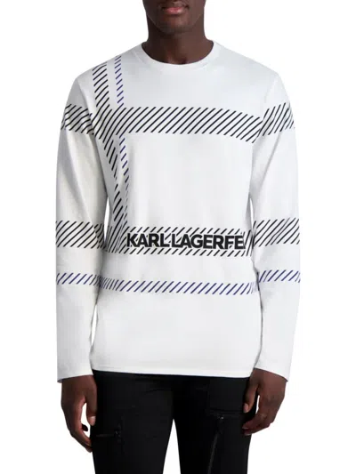 Karl Lagerfeld Men's Slim Fit Logo Striped T Shirt In White