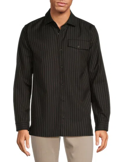 Karl Lagerfeld Men's Slim Fit Pinstripe Wool Blend Shirt In Black