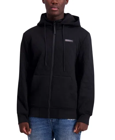 Karl Lagerfeld Men's Slim Fit Quilted Zip-front Long Sleeve Hoodie In Black